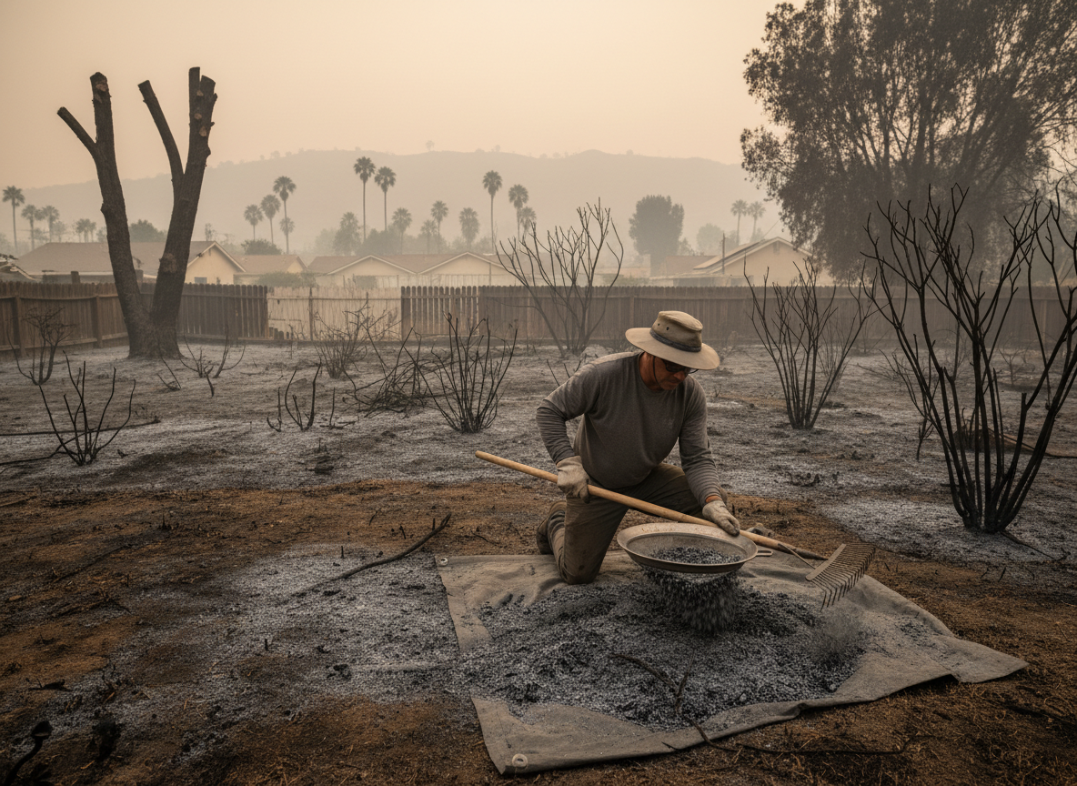 Clearing Ash from Reseda Yard Soil After Nearby Wildfires